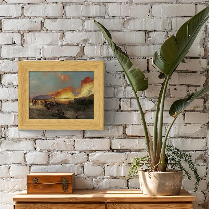 Brivoria Framed Canvas Wall Art Vintage Decor, Rustic Autumn Western Landscape with Canyon, Horse Riders, Red Rocks and Sunset Glow for Entryway Bookshelf Bedroom Office or Tabletop Fall Display, 8x10