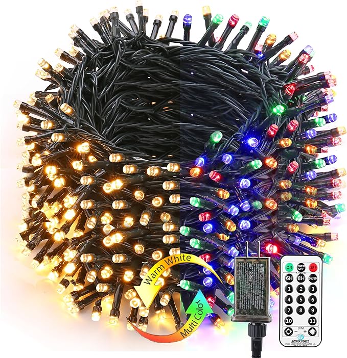 Brizled Christmas Lights, 344.16ft 1000 LED Color Changing Christmas String Lights with Remote, 11 Modes Christmas Tree Lights Warm White & Multicolor Xmas Light Green Wire for Xmas Home Wedding Party
