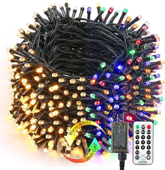 Brizled Christmas Lights, 344.16ft 1000 LED Color Changing Christmas String Lights with Remote, 11 Modes Christmas Tree Lights Warm White & Multicolor Xmas Light Green Wire for Xmas Home Wedding Party