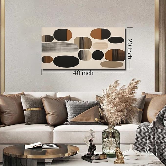 Prepeyssee Large Brown Abstract Wall Art for Living Room Geometry Black Boho Artwork for Bedroom Office Kitchen Modern Canvas Prints 20"x40"