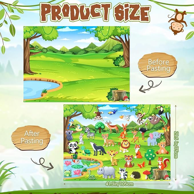 Animal Felt Board Jungle Animal Felt Story Board Montessori Sensory Sets Safari Flannel Wall Activity for Gift Decorations Favors(42,Safari)
