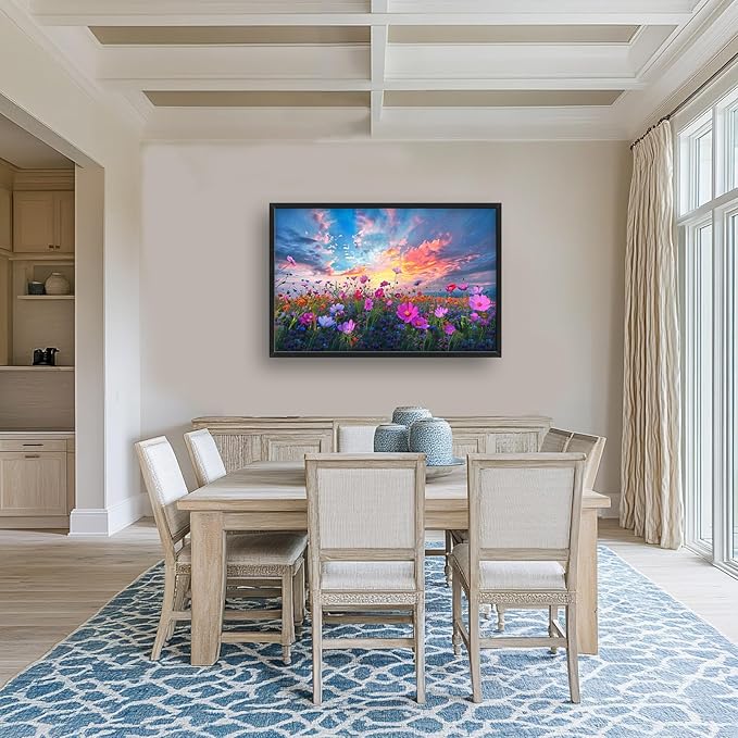 Flower Field Sunrise Large Framed Wall Art Oversized Daisy WildFlower Landscape Pictures Floral Wall Decor Canvas Print Painting Aesthetic Modern Artwork for Living Room Bedroom Office Bathroom Home Decor 36L"x24W"