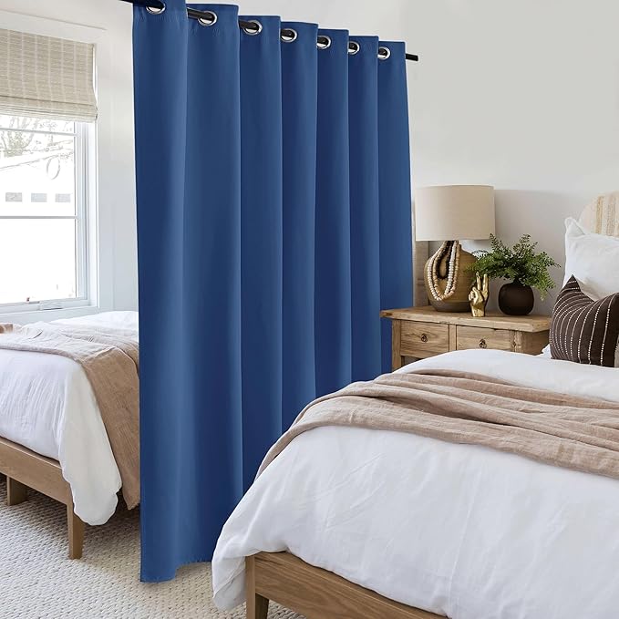 Beauoop 100% Blackout Curtains 84 Inches Long for Patio Sliding Door Blue Solid Extra Wide Room Darkening Thermal Insulated Room Divider Soundproof Grommet Window Treatment Drapes,100x84 Set of 1
