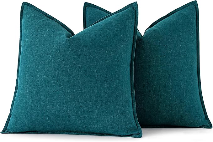 MIULEE Decorative Linen Euro Sham Pillow Covers 24x24 Teal Blue Boho Farmhouse Neutral Couch Throw Pillows for Bed Pack of 2 Accent Coastal Modern Pillowcase Summer Sofa Livingroom Home Decor