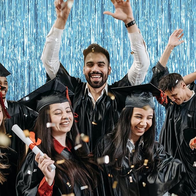 20 Pack Foil Curtain Backdrop Blue Metallic Tinsel Foil Fringe Curtains Photo Booth Props for Birthday Wedding Engagement Baby Shower Bachelorette Christmas Holiday Celebration Party Decorations