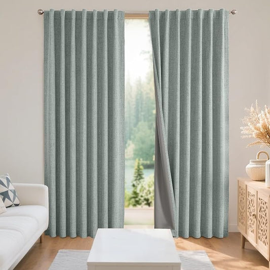 Joydeco Blackout Curtains for Bedroom - 90 Inch Long 100% Light Blocking 2 Panels Sage Green Drapes, Thermal Insulated Room Darkening Curtains, Linen Textured for Living Room, Rod Pocket & Back Tabs