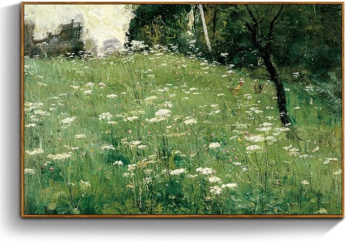 crmotu Vintage Framed Wall Art, Meadow Wildflower Landscape Canvas Painting, Nature Outdoor Scenery Art Prints, Rustic Aesthetic Wall Pictures for Living Room Bathroom Bedroom Farmhouse Decor 20x30in
