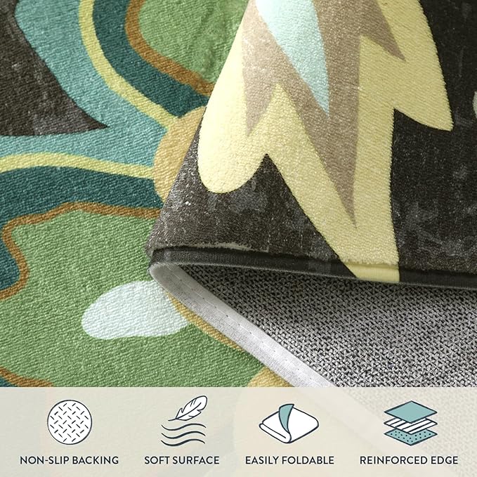 Lahome Floral Kitchen Runner Rug- 2x8 Runners for Hallways Non-Slip Washable Rug Runner Throw Low-Pile Entryway Laundry Runner Rugs Soft Green Paisley Print Carpet Runner for Bedroom Living Room