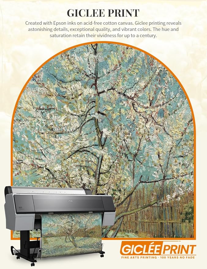 DECORARTS - The Pink Peach Tree by Vincent Van Gogh, Large Giclee Canvas Print with Solid Wood Frame, Oversized Wall Art Decor