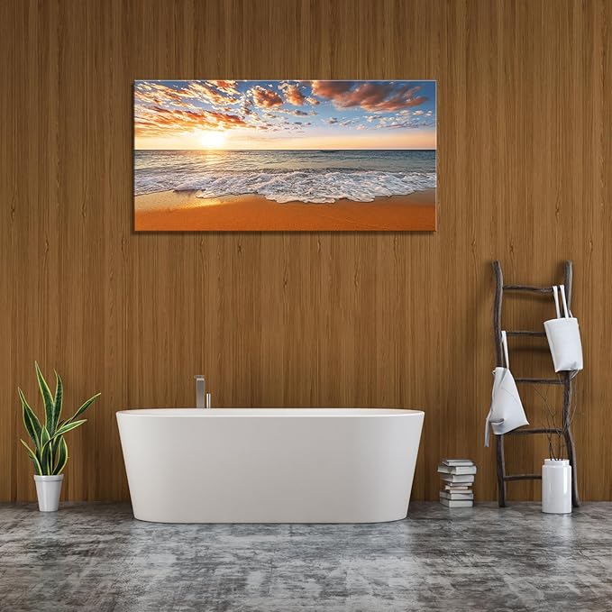 YYYYHPP YP2175 Beach Wall Art Morning Sunrise Sky Ocean Beach Waves Scenery Modern Painting Artwork for Office Wall Decor Home Decoration Stretched and Framed Ready to Hang