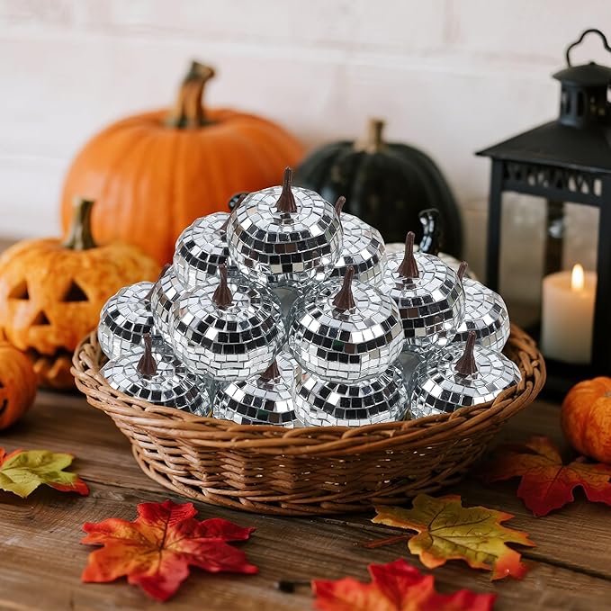 winemana 12 Pack Silver Pumpkin Fall Decor, Foam Glitter Pumpkins for Decorating Mini Artificial Craft Pumpkins for Thanksgiving Table Party Harvest Decorations
