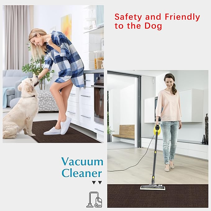 GOYLSER Jute Runner Rug Non Slip Washable, 20 ft Rubber Backed Absorbent Laundry Rugs Laundry Room Runner, Deep Brown Long Hallway Rug