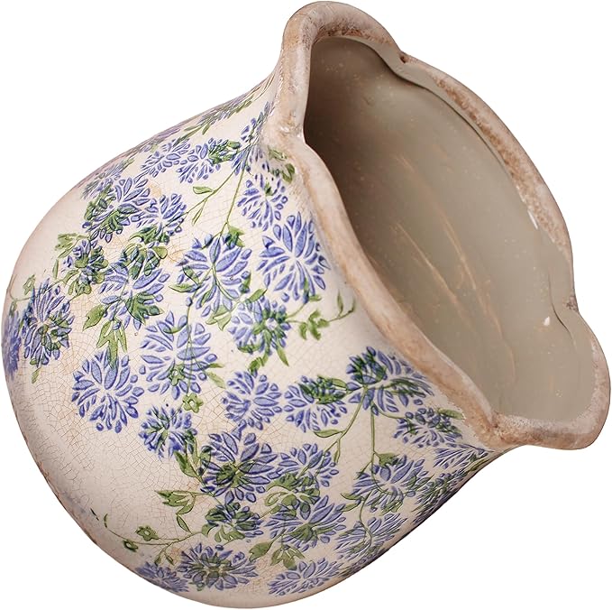 Ceramic Pots for Plants, Vintage Plant Pot with Drainage Hole, 6.11in. Planter for Indoor Plants, Crackle Glaze Finish Flower Pot, Perfect Tuscan Ceramic Planter for Gardening, Antique Blue Meadow