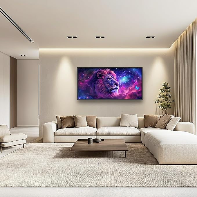 Flintis Large Lion Wall Art Colorful Lion Pictures Wall Decor Abstract Animal Canvas Painting Print Artwork Decoration Framed for Living Room Bathroom Master Bedroom Office Dining Room 60L x 30W