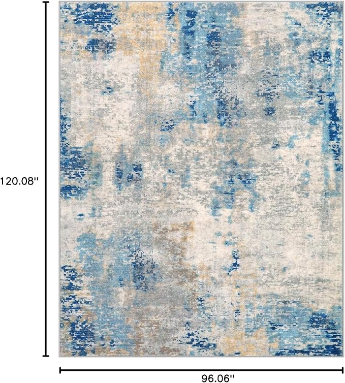 Lahome Modern Abstract Living Room Rug, Washable 8x10 Area Rugs for Bedroom Stain Resistant Non Slip, Large Blue Soft Indoor Carpet for Dining Room Table Apartment, Blue/Grey