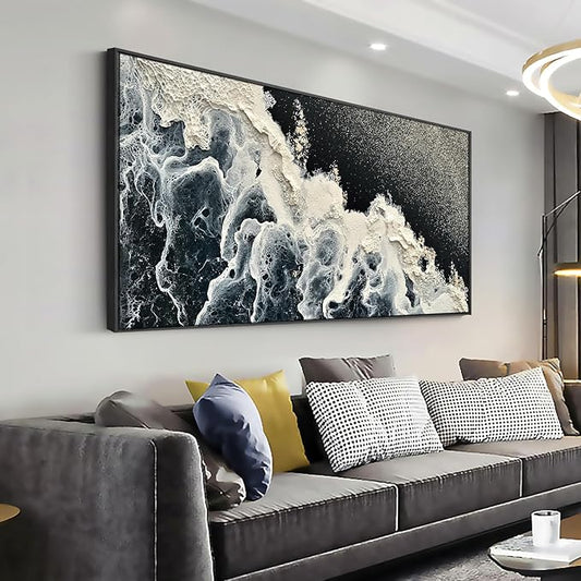 youkuart Wall Art Abstract Seascape Artwork Ocean Waves Art Sea Landscape Painting Blue,Black and White for Living Room Bedroom Dining Room Home Office Decor Large Framed Ready to Hang 20"x40"