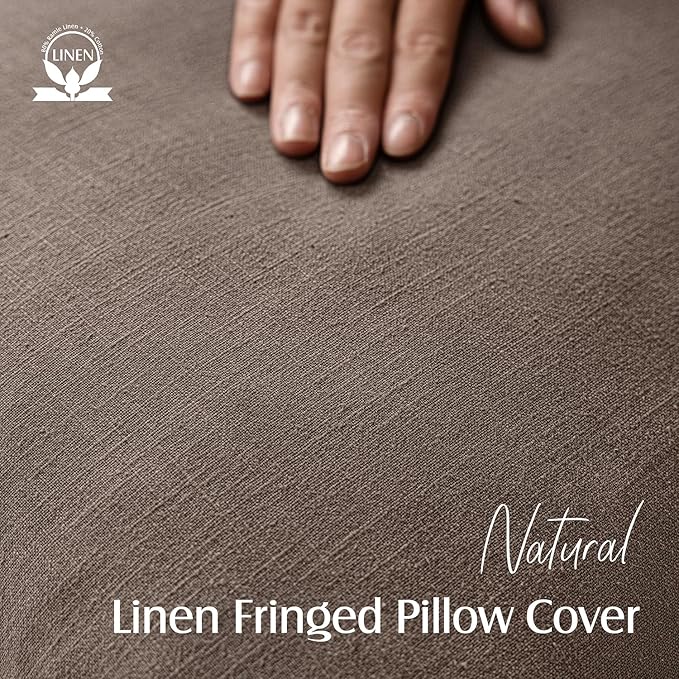 Foindtower Set of 2 Decorative Linen Fringe Throw Pillow Covers Cozy Farmhouse Cushion Cover with Tassels Accent Pillowcase for Couch Chair Sofa Bed Living Room Home Decor,22×22 Inch,Light Coffee