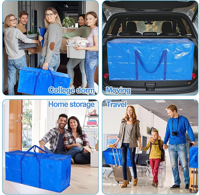 66 Gallon Extra Large Moving Bags - Heavy Duty Storage Bags with Zipper & Strong Handles, Blue Packing Bag for Moving, Storage, Travel and Camping, College Dorm & Home Supplies, 1 Pcs