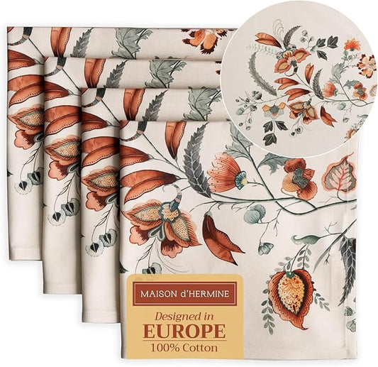 Maison d' Hermine Cloth Napkins Set of 4 100% Cotton Everyday Reusable Square Napkins Cloth Washable, Dinner, Party, Wedding, Restaurant (Dalida, 20" x 20")