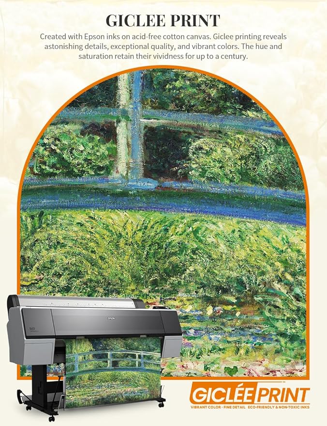 DECORARTS - Claude Monet The Japanese Bridge, Large Framed Wall Art, Canvas Size 28x35, Outer Dimensions Larger With Customizable Solid Wood Frames, Giclee Canvas Print, Made in USA