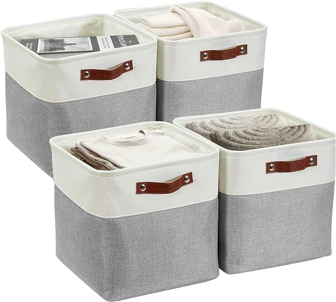 DECOMOMO 13 Inch Cube Storage Bins, Fabric Storage Cube, Basket for Kallax Shelves (Grey & White, 4 Pack)
