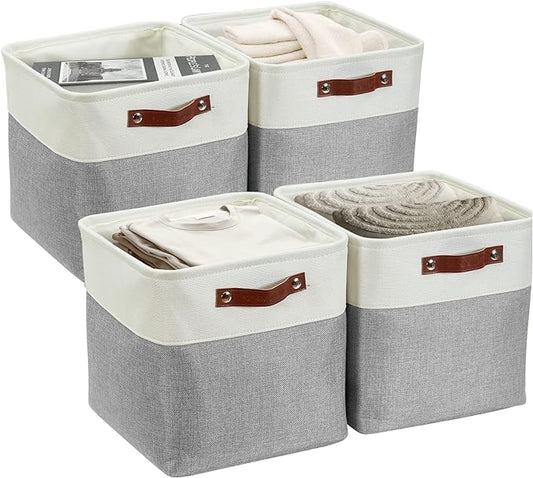 DECOMOMO 13 Inch Cube Storage Bins, Fabric Storage Cube, Basket for Kallax Shelves (Grey & White, 4 Pack)