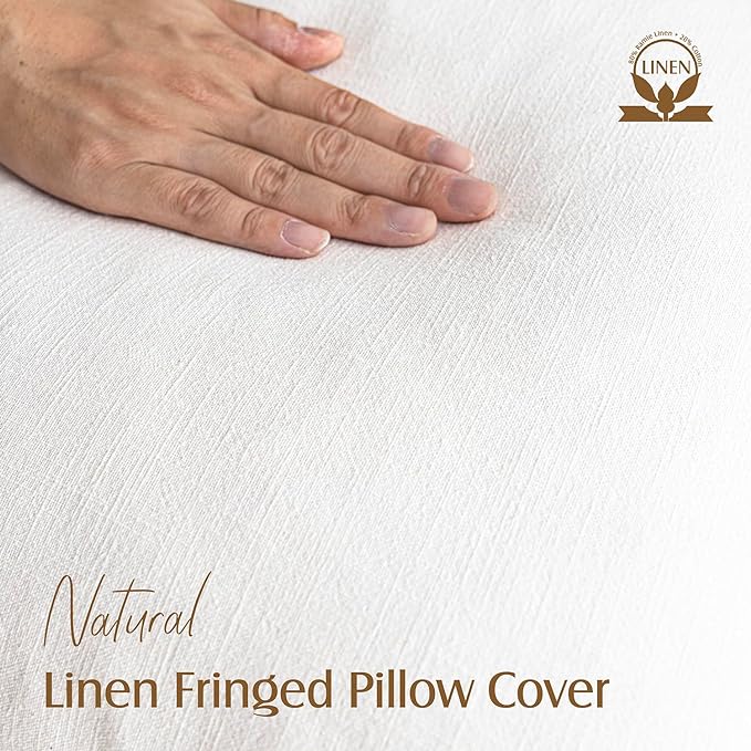 Foindtower Set of 2 Decorative Linen Fringe Throw Pillow Covers Cozy Boho Farmhouse Cushion Cover with Tassels Soft Accent Pillowcase for Couch Sofa Bed Living Room Home Decor,12×24 Inch,White