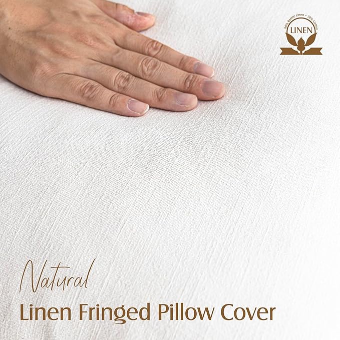 Foindtower Set of 2 Decorative Linen Fringe Throw Pillow Covers Cozy Boho Farmhouse Cushion Cover with Tassels Soft Accent Pillowcase for Couch Sofa Bed Living Room Home Decor,18×18 Inch,White