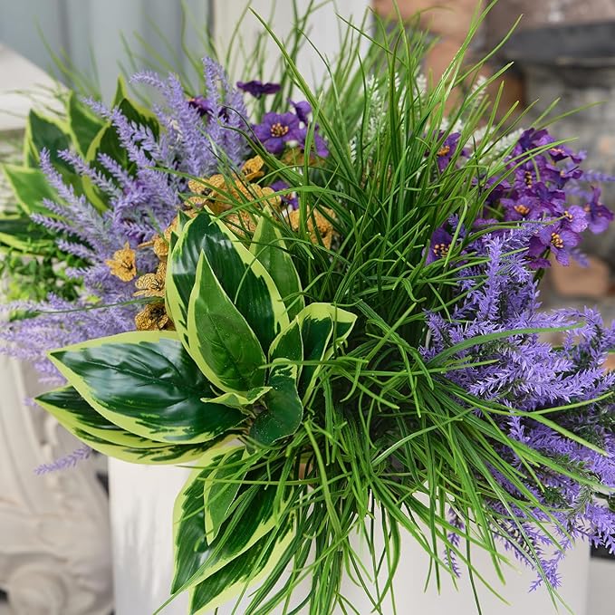 25Pcs Outdoor Artificial Boxwood UV Resistant Fake Stems Plants, Faux Plastic Greenery for Indoor Outside Hanging Plants Garden Porch Window Box Home Wedding Farmhouse Décor