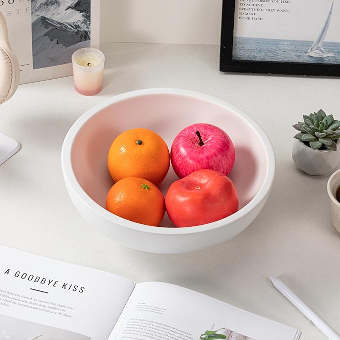 Luxurious Large Ceramic Fruit Bowl - Decorative & Entryway Bowl for Keys - Footed, Modern, White 10.4 Inch