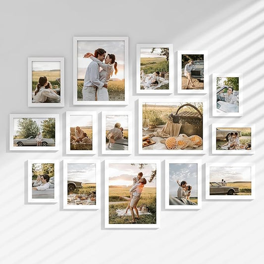 15 Pack Picture Frames Collage Wall Decor, Gallery Frame Set for Wall Mounting or Tabletop Display, Multi Sizes Including 3pcs 8x10, 6pcs 5x7, 6pcs 4x6, White