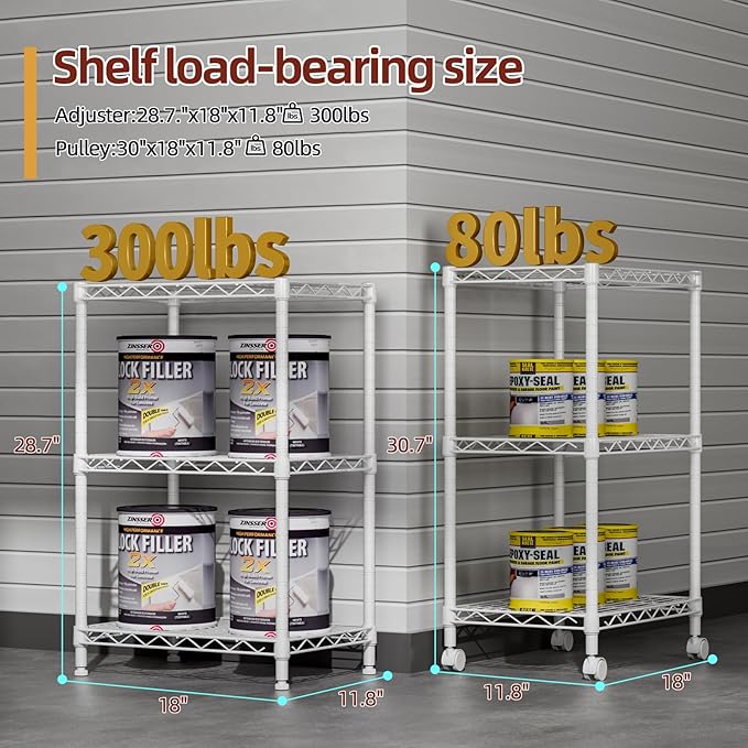 SINGAYE 3 Small Wire Shelves Kitchen Pantry Close Home Organizers and Storage Bathroom Shelf Laundry Room Organization Adjustable Book Metal Garage Shelving Unit