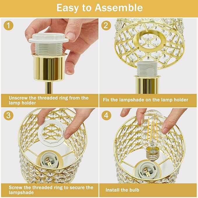 Crystal Table Lamps Set of 2, Gold Touch Lamp for Nightstand with USB C+A Ports, 3 Way Dimmable Small Bedside Lamp with Crystal Shade, End Table Desk Lamps for Bedroom, Living Room(Buld Included)