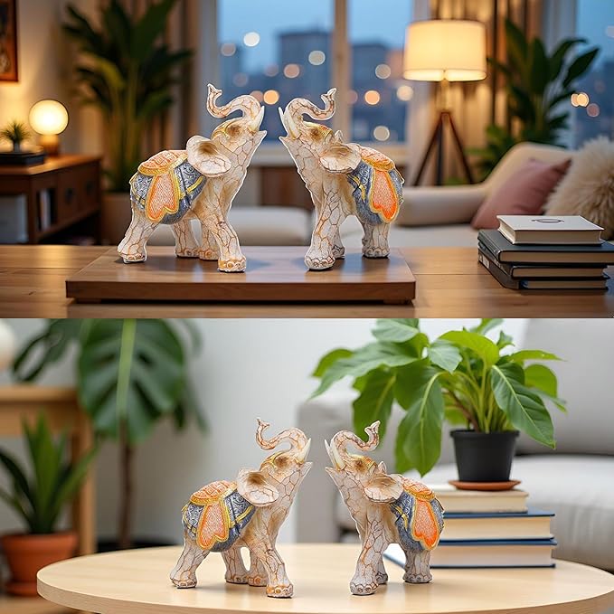 Modern Couple Elephant Decorative Statue - Home Decor Lucky Figurines for Living Room, Dining Table & Shelves - Wedding, Women's Decorations Sculptures - 5.5" L x 5" H