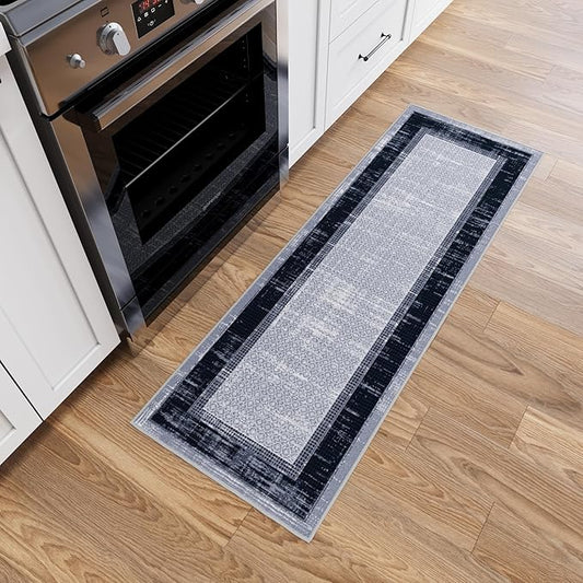 Ottomanson Hallway Runner Rug 20" x 59" Non Slip Border Area Rugs Easy to Clean Laundry Rug Runner Durable & Pet Friendly Floor Carpet Runners for Hallways Entryway Living Room Kitchen, Gray/Navy