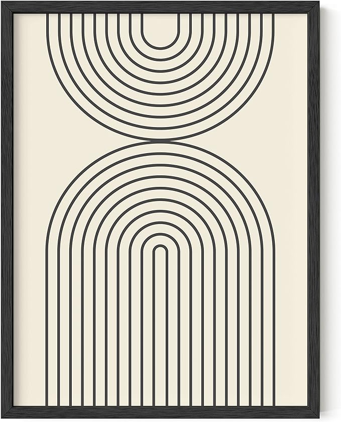 HAUS AND HUES Boho Wall Art - Boho Framed Wall Art. Geometric Print, Minimalist Framed Art, Decor Geometric (Black Framed 12x16)