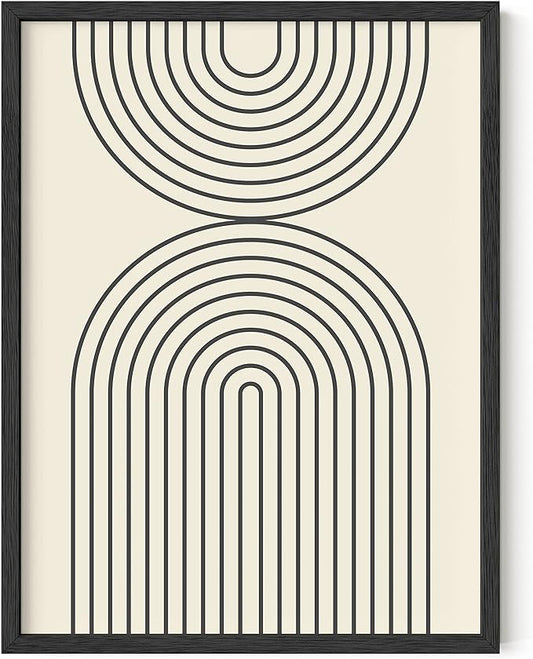 HAUS AND HUES Boho Wall Art - Boho Framed Wall Art. Geometric Print, Minimalist Framed Art, Decor Geometric (Black Framed 12x16)