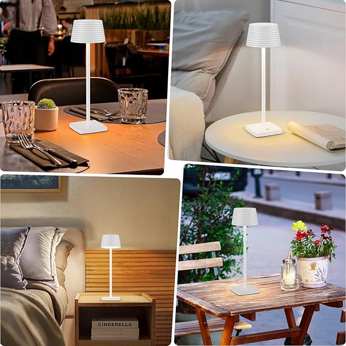 LED 2Pack Cordless Table Lamps Rechargeable,Battery 6000mAh LED Portable Lights for Outdoor/Patio/Restaurant/Indoor Desk Lamp - IP54 Waterproof 3 Colors Stepless Dimming (2pack White)
