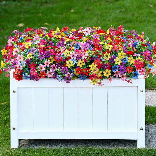 SHareconn Artificial Flowers for Outdoors Spring Decoration, Fake Silk Realistic Faux Plants UV Resistant for Outdoor Planter Porch Patio Summer Outside Decor,20 Bundles,RedRosyPurpleBlueYellowPink