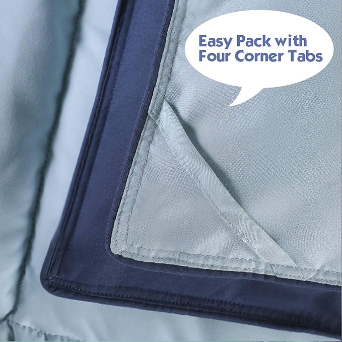 HIG 3pc Down Alternative Comforter Set - All Season Reversible Comforter with Two Shams - Quilted Duvet Insert with Corner Tabs - Box Stitched - Breathable, Soft (King/Cal King, Navy/Light Blue)