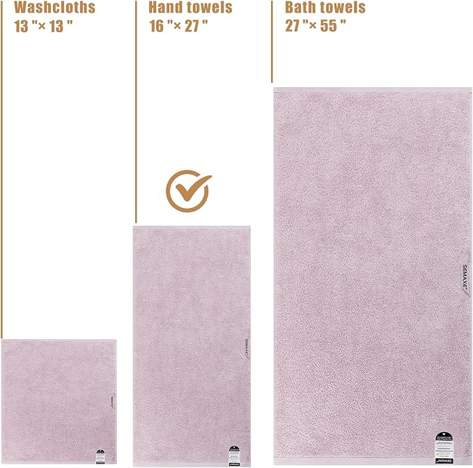 SEMAXE 12 Pack Hand Towels for Bathroom, 100% Cotton Towels with Hanging Loops, Soft and Highly Absorbent, Hand Towel Set for Gym, Shower, Hotel, Spa and Kitchen, Purple