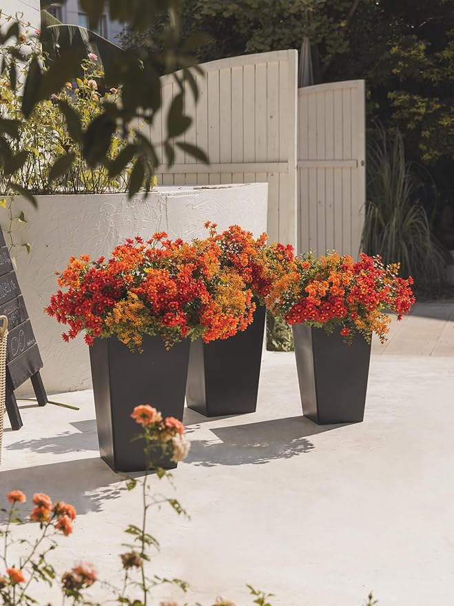 15 pcs Fall Artificial Outdoor Branch with Eucalyptus Leaves, Fake Silk Daisy, Faux Flower for Indoor Outside Hanging Plants Garden Porch Window Box Home Wedding Farmhouse Décor