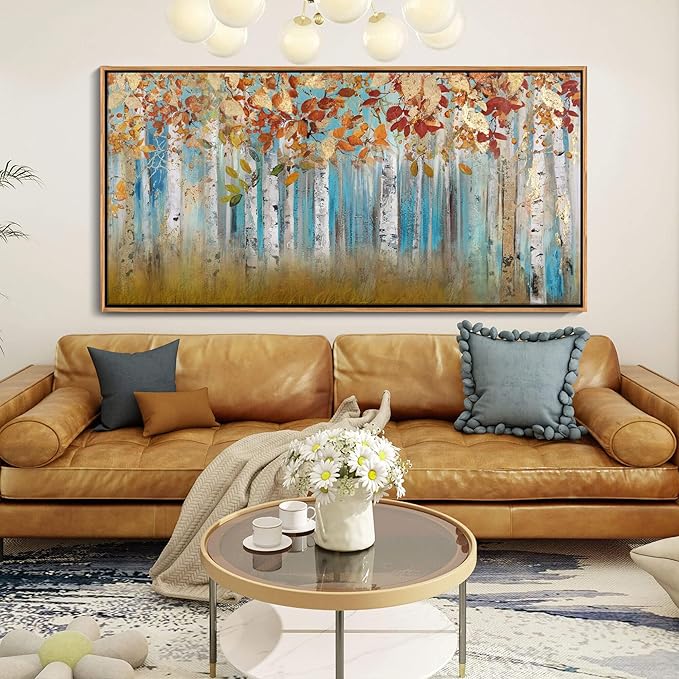 YCPRIMER Birch Tree Canvas Wall Art Landscape Yellow Picture Wall Decor for Living Room Large Bedroom Wall Decor Above Bed Artwork for Walls 29×58IN