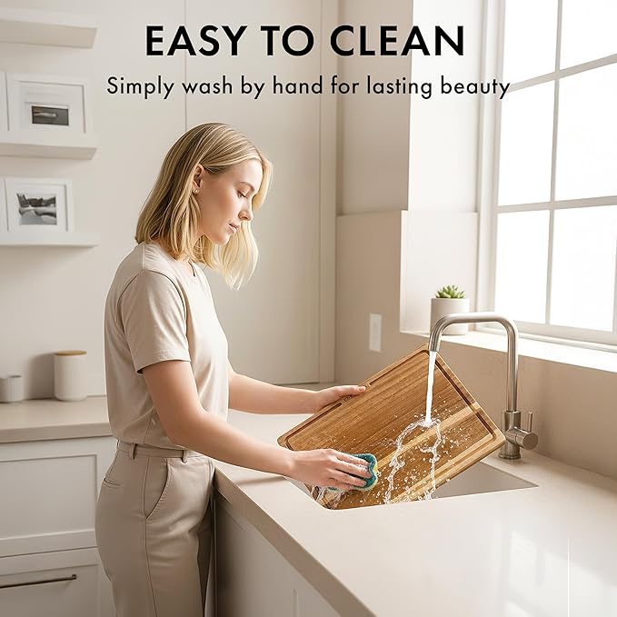 Acacia Wood Cutting Board for Kitchen, Non-Toxic Cutting Board Set of 3, Chopping Boards with Deep Juice Groove for Meat, Cheese & Vegetables - Durable & Double sided with serving Compartments