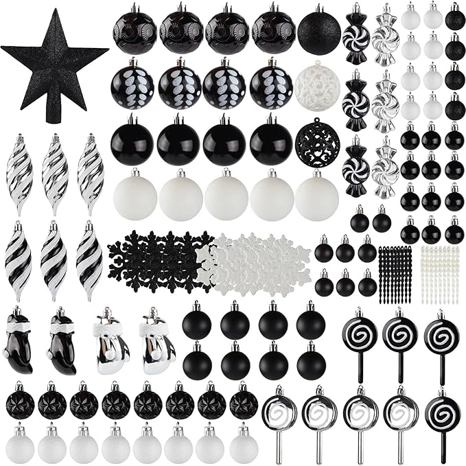 130 Pcs Christmas Ball Ornaments, Christmas Tree Decoration Set Red Christmas Ball Shatterproof Hanging Ornament Decorations for Christmas Tree, Wreaths, and Outdoor Displays (Black)