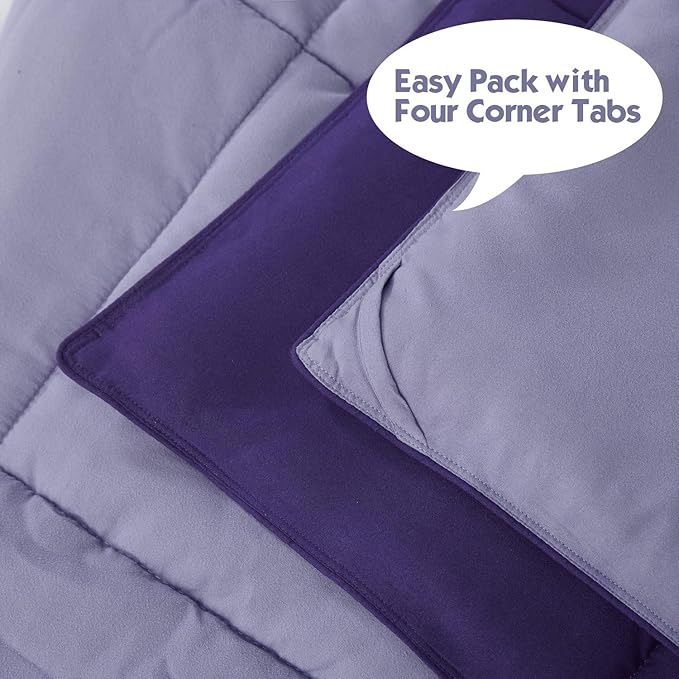 HIG 3pc Down Alternative Comforter Set - All Season Reversible Comforter with Two Shams - Quilted Duvet Insert with Corner Tabs - Box Stitched - Super Soft, Fluffy (King/Cal King, Purple)