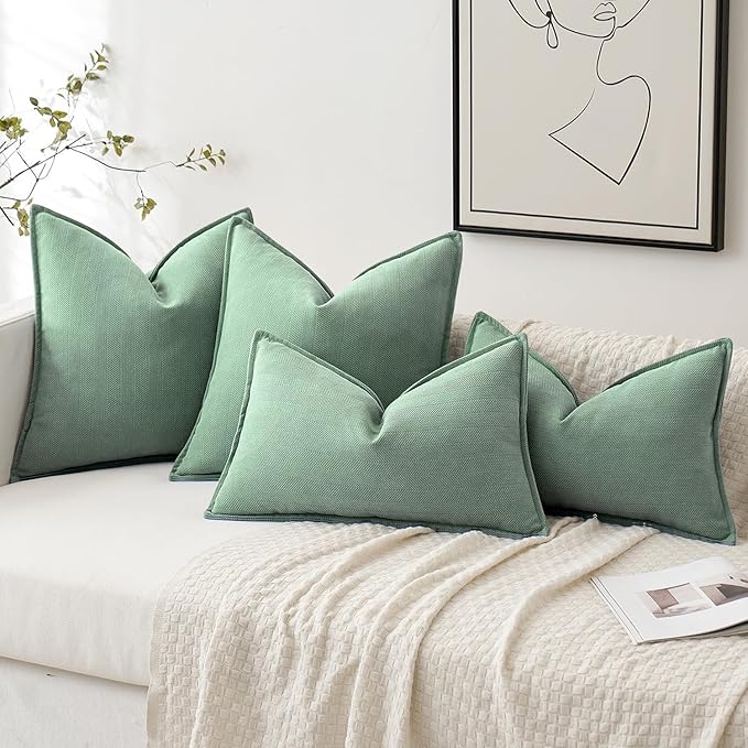 MIULEE Pack of 2 Greyish Green Decorative Pillow Covers 18x18 Inch Soft Chenille Luxurious Couch Throw Pillows Farmhouse Cushion Covers with Elegant Design for Sofa Bedroom Living Room Home Decor