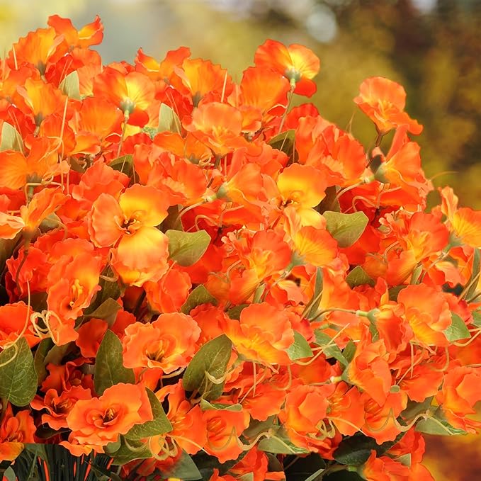 8 Bundles Fall Flowers Artificial for Decoration, Faux Fall Flowers for Outdoor Planters, Autumn Fake Hibiscus Syriacus Silk Flowers Plants Look Real UV Resistant for Outside Home Porch Patio