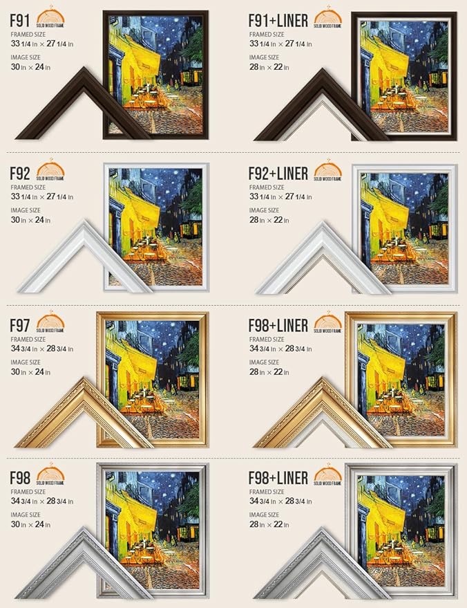 DECORARTS - Cafe Terrace at Night by Vincent Van Gogh, Giclee Print on Acid-Free Cotton Canvas, Customizable Solid Wood Frame Options, Picture Size: 30x24, Made in USA