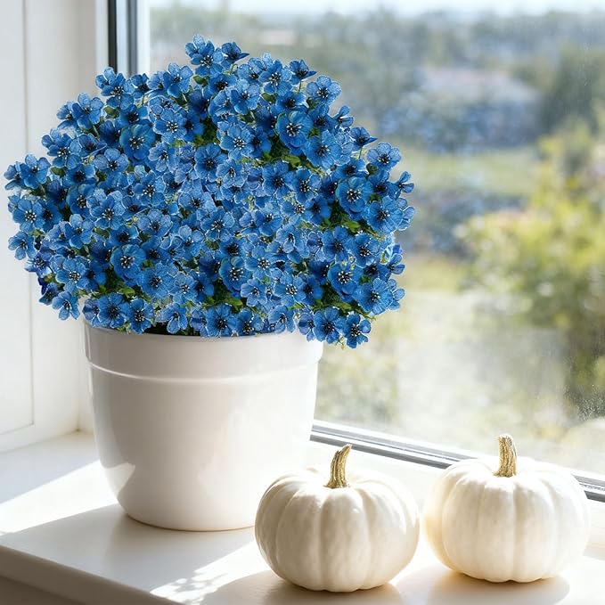 Artificial Flowers Outdoor UV Resistant Fake Plants,12 Bundles Faux Greenery for Fall Thanksgiving Christmas Porch Decor, Home Garden Patio Window Box Decorations